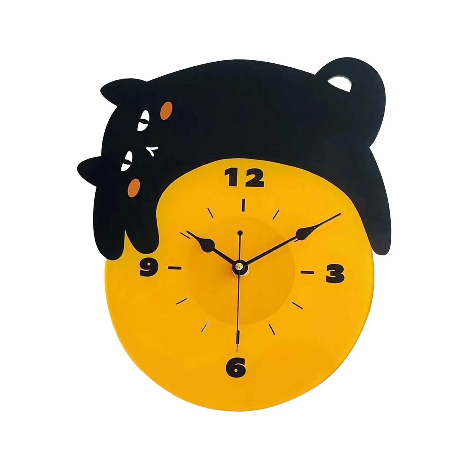 Cat Wall Clock Cute Black Arabic Numbers Housewarming Non Ticking Analog Clock for Bathroom Home Dining Room Kitchen School