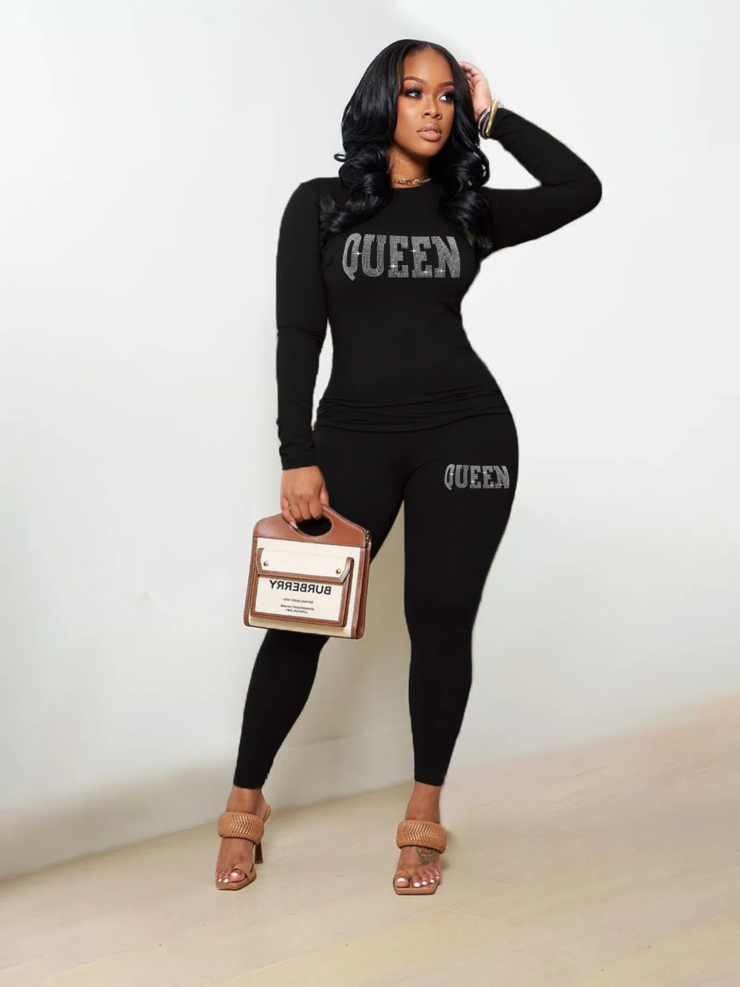 European and American women\'s new fashion rhinestones in autumn and winter sports and leisure two-piece suit women  with pocket