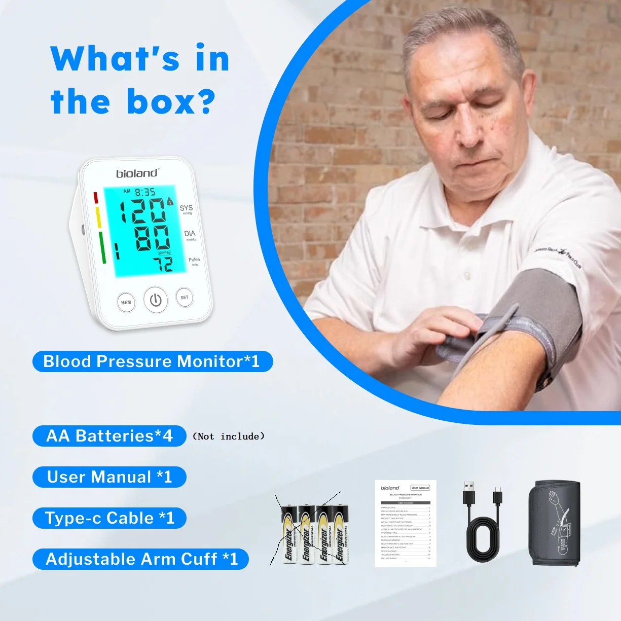 BIOLAND 2008 Blood Pressure Monitor Tensiometer Upper Arm Automatic Digital BP Machine Heart Rate Monitor Backlight Blood Press 6