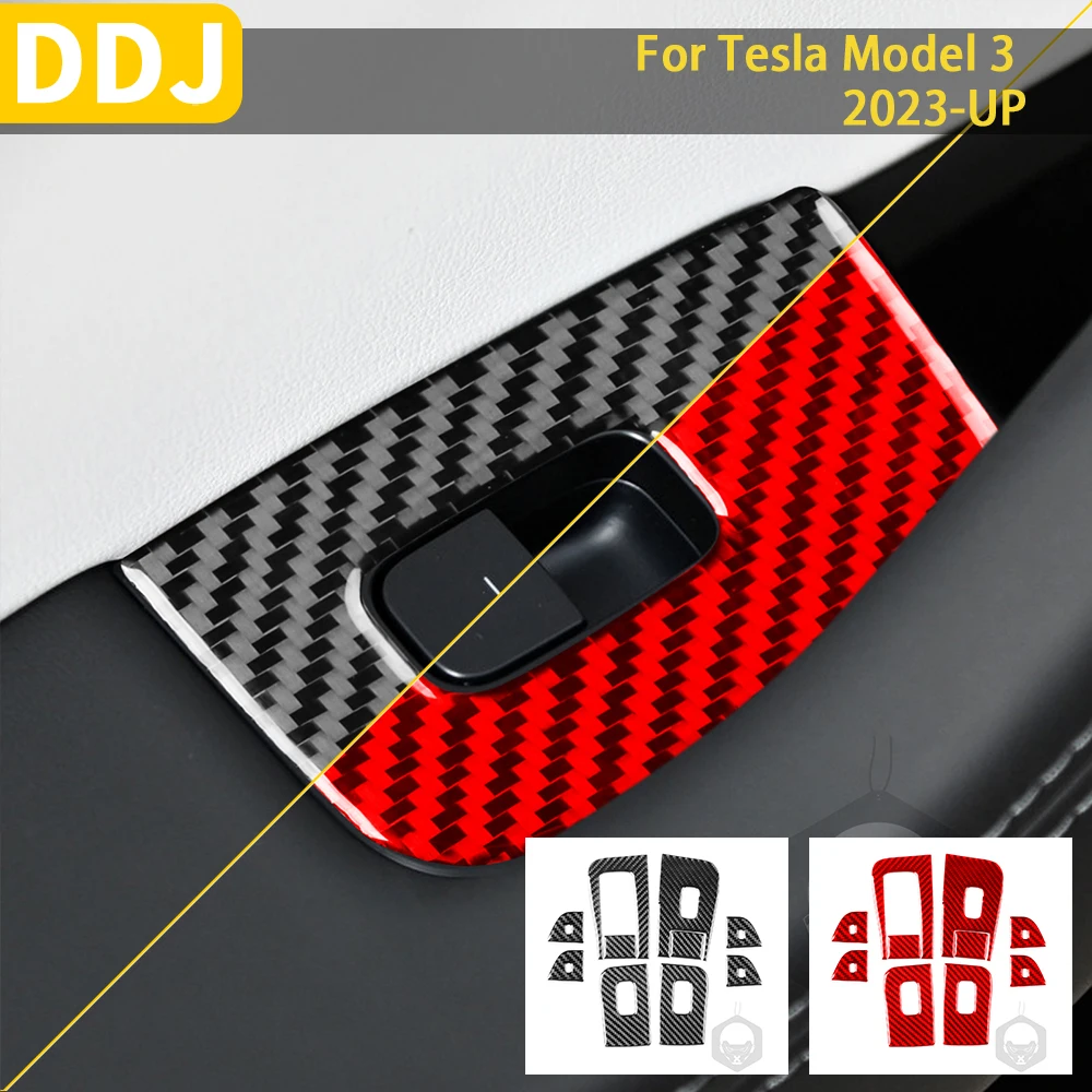 

Аксессуары для Tesla Model 3 Highland 2024, Автомобильный интерьер из углеродного волокна, воздуховод, рулевое колесо, шестерня, дверная панель, отделка, наклейка