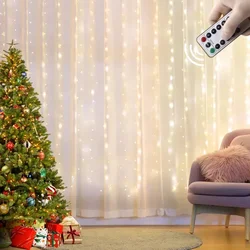 Enchanting LED Curtain Fairy Lights with Remote - 8 Mode Waterfall Display for Christmas, Holidays, Parties, and Weddings (White light)