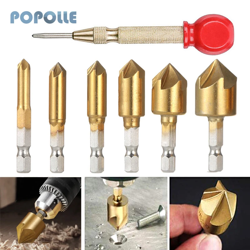 

6 шт./7 шт. 90 градусов 5-лезвие сверло для отверстий деревянное металлическое сверло из нержавеющей стали с потайным однолезвием