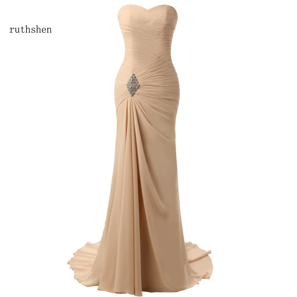 

ruthshen Charming Champagne Evening Dresses Mermaid Pleated Chiffon Elegant Long Evening Gown Prom Dress Vestidos De Festa 2023