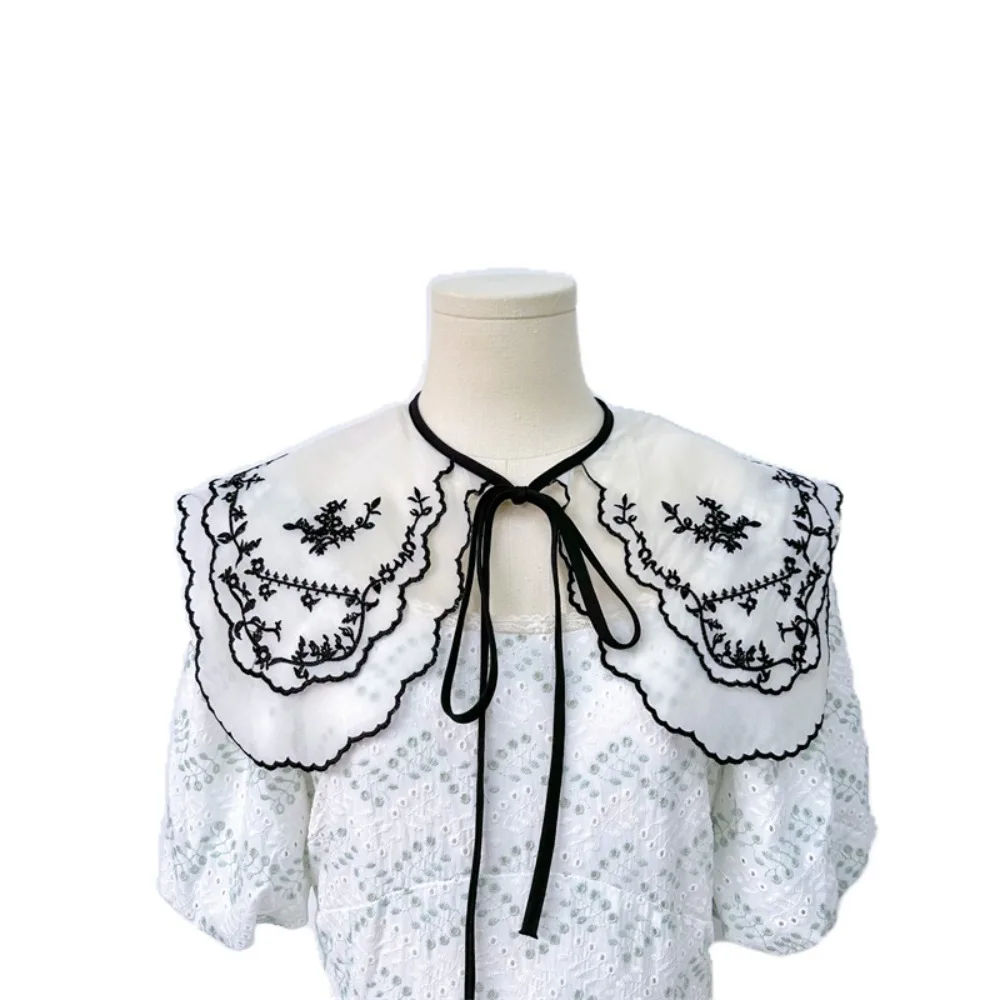 

Organza Embroidery Women's Lace Collar Fashion Fake Collar Lace Up Shawl Detachable Shirt Clothing Accessories Collar Insignia