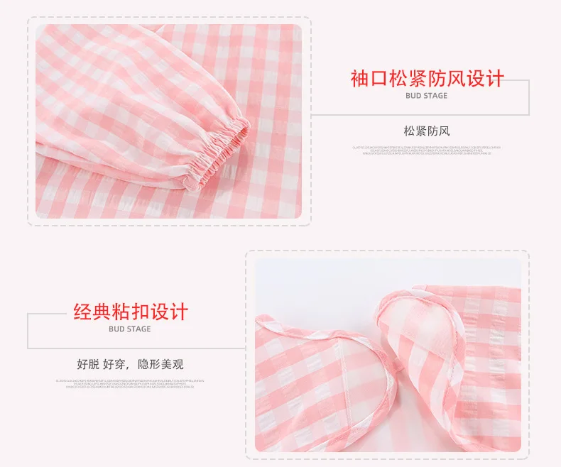 Summer baby Food Overalls Waterproof clothes bibs for boys girls Children's clothing No-Wash Apron  cotton plaid sleeveless bibs 2