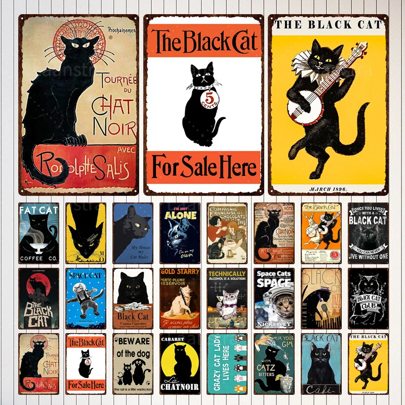 

Черные Коты, винтажные металлические декоративные плакаты, Оловянная табличка, пространство, кошки, железная живопись, Настенный декор, художественное оформление для украшения