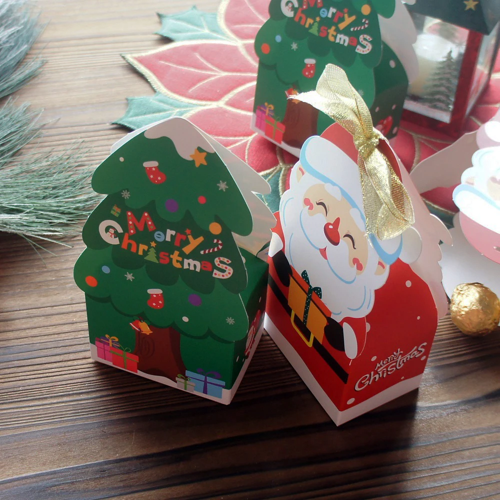 

12 Pcs Christmas Santa Put Gift Under Tree Design Paper Box Candy Gift Packaging Boxes Party Decoration Chocolate Candy Put