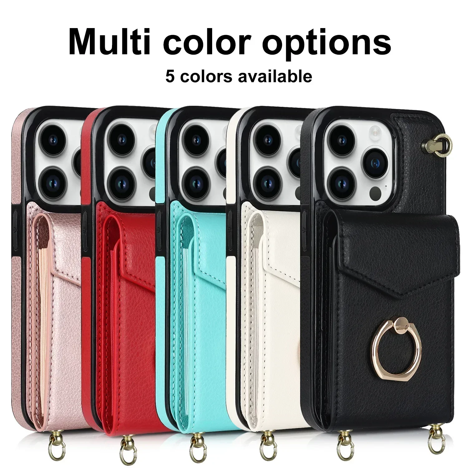 Crossbody Lanyard RFID Blocking Leather Card Holder with Ring Attachment