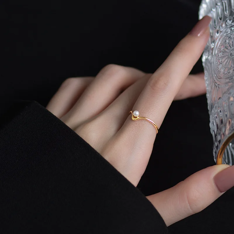 925 Silver V-shaped Pearl Adjustable Rings For Women Engagement Jewelry and Jewellery silver rings,silver ring,wedding rings