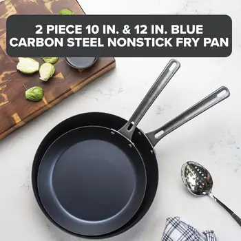 Blue Carbon Steel Nonstick Frying Pans Set, 10 and 12 Inch, Lightweight and Durable for Daily Cooking 2
