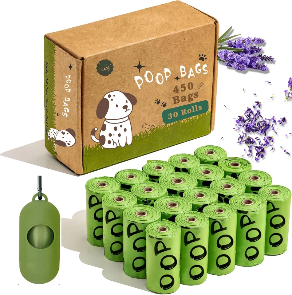 Biodegradable Lavender Scented Dog Poop Bags with Dispenser
