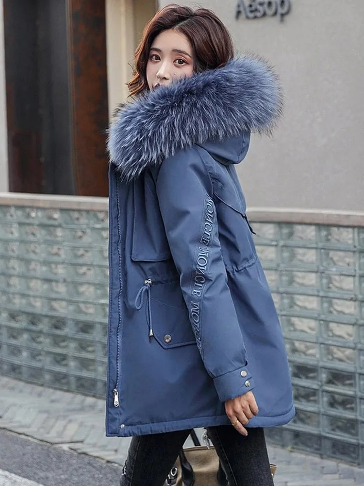

Winter Jacket Women 2022 Plus Size Hooded Fur Solid Casual Down Cotton Coats Ladies Loose Thick Warm Long Parka Female Coat