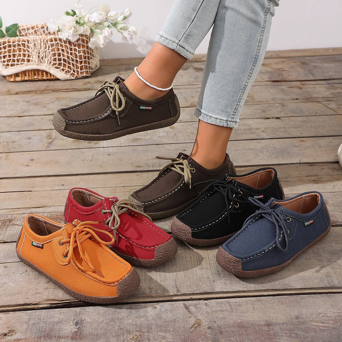 New Arrival Women Casual Shoes 2025 Suede Leather Flats Sneakers Lace Up Moccasins Ladies Shoes Fashion Loafers Plus Size 36-43