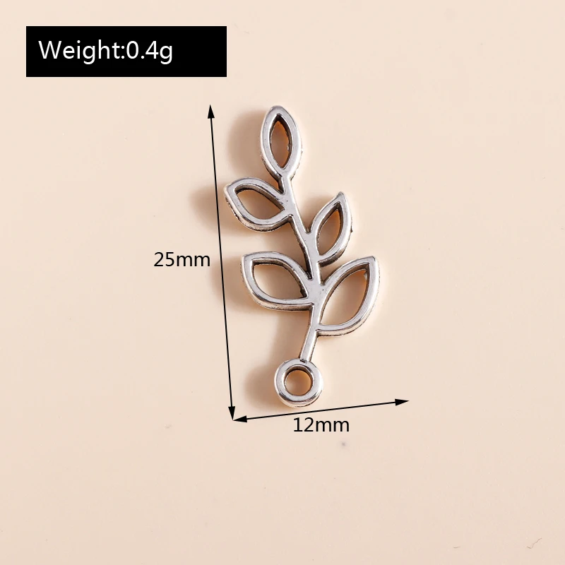 Leslie 50 Stück silberfarbene Metall-Baumblatt-Blumen-Anhänger, Charms für DIY-Schmuckherstellung, Halsketten, Legierungsarmband, handgefertigtes Handwerk – Detail 15