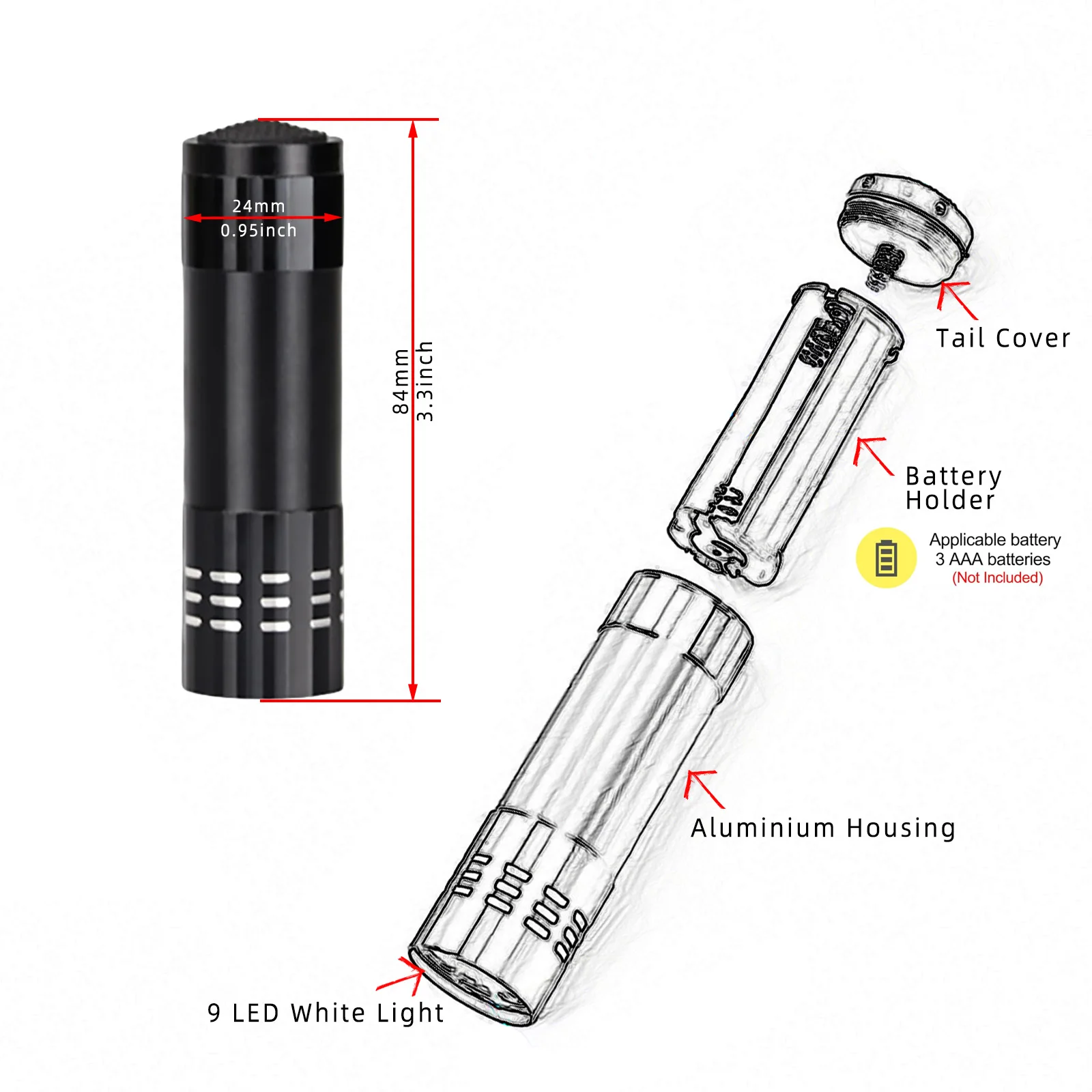20pcs Customize Flashlight Torch Super Bright 9 LED Light for Business Promotion Gift Mini Pocket Flashlights Party glowing flashlight