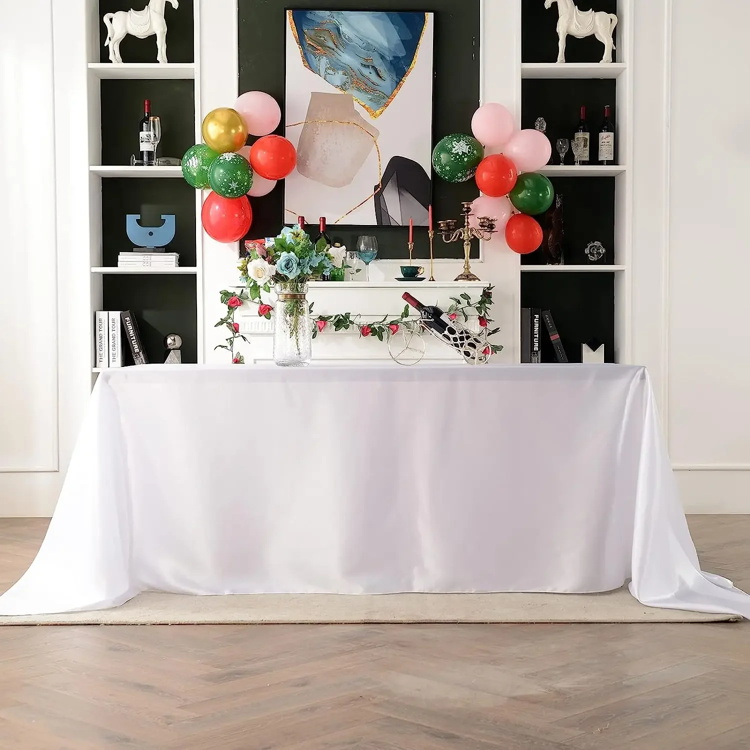 Rectangle Satin Tablecloth Wedding Table Cloth White for Christmas Party Birthday Events Banquet Home Dining Decoration 3