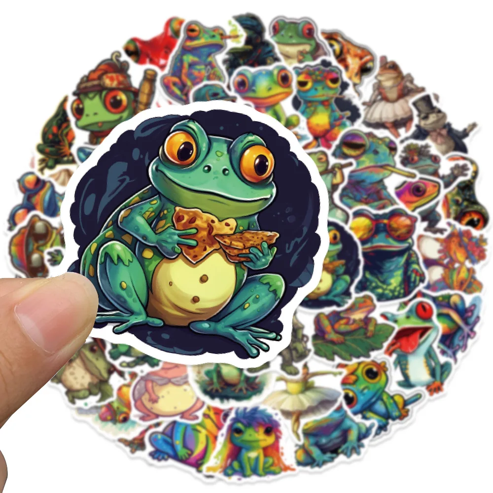 

51Pcs Cartoon Colorful Psychedelic Frog Stickers Aesthetics Laptop Guitar Luggage Phone Graffiti Sticker Decal Kid Toy
