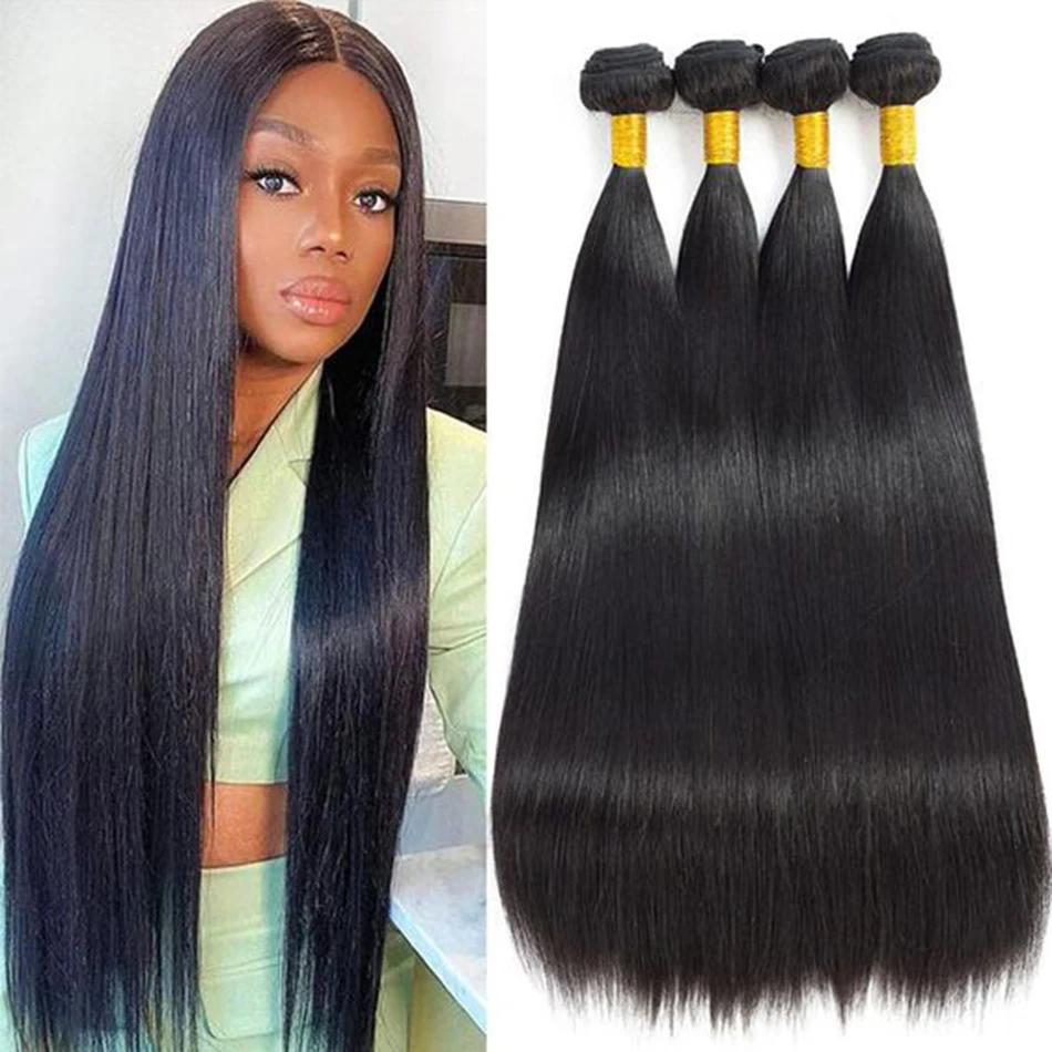 4 Bundles Natural Color Straight Hair Bundles Human Hair 30 Inch Brazilian Human hair Extensions For Women
