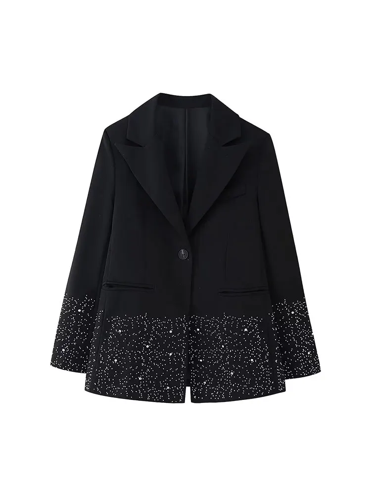 TRAF 2025 Spring Women Diamond Inlaid Embroidery Shorts Sets 2 Pieces Fashion Blazer Coat Women Suit Elegant Set Women Outfit 2