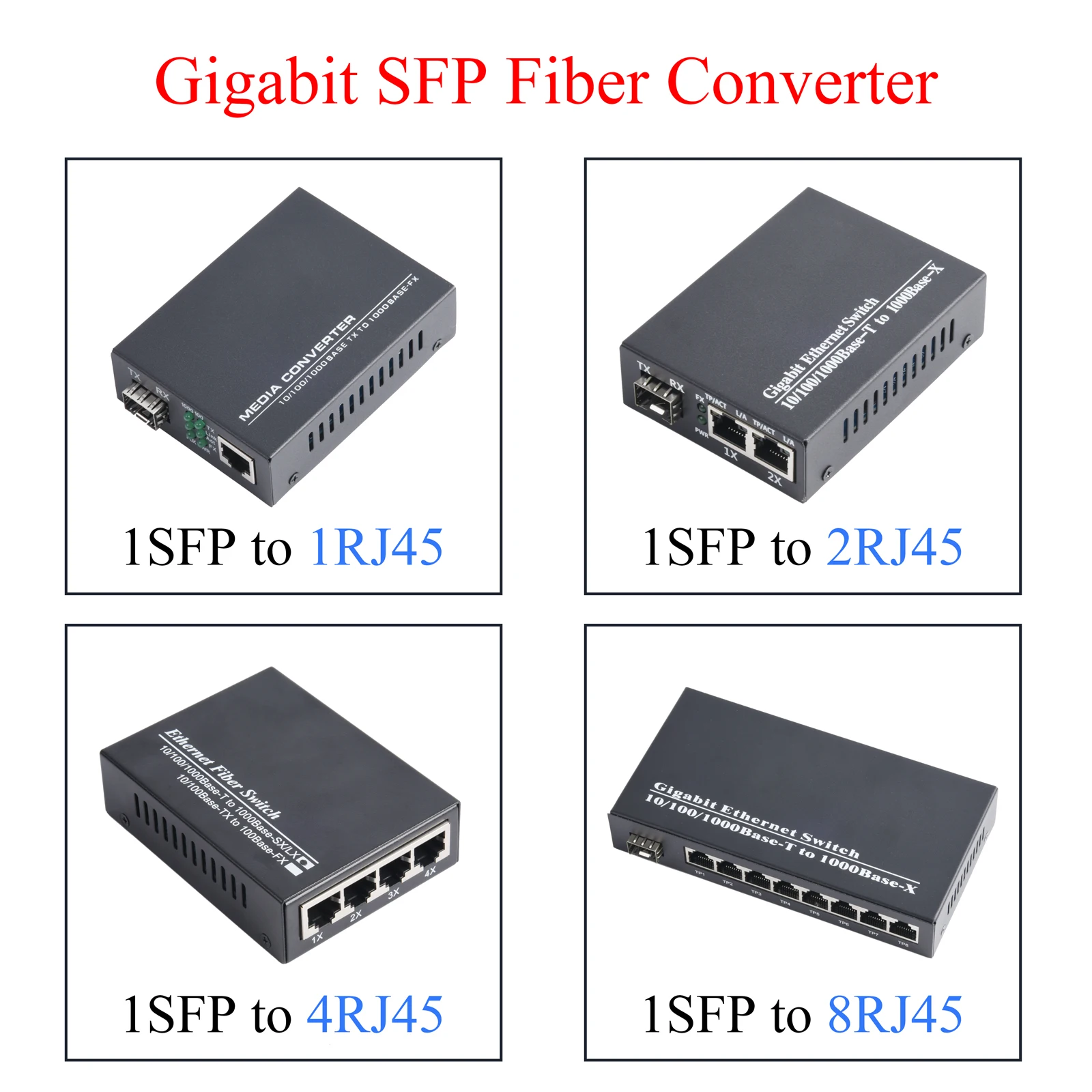 1×Gigabit SFP Media Converter 1 SFP to 1/2/4/8 RJ45 Transceiver Module Fast Ethernet 100/1000M Fiber Optic Switch For IP Camera