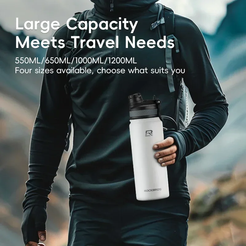 Water Bottle Bicycle Water Bottle Sports Bottle ROCKBROS 1L Thermal Water Bottle Sports Water Bottle Non Slip 304 Stainless Steel Cold And Hot Thermo Cup Cycling Hiking Equip