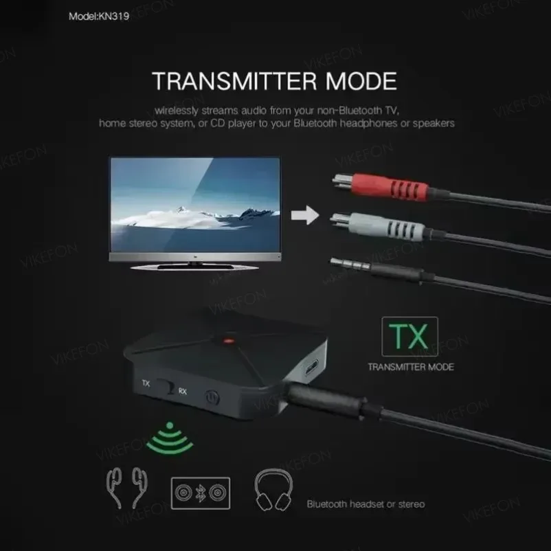 bluetooth adapter VIEKFON KN319 transmitter receiver 2 in 1 stereo audio converter wireless RCA 3.5MM AUX for car