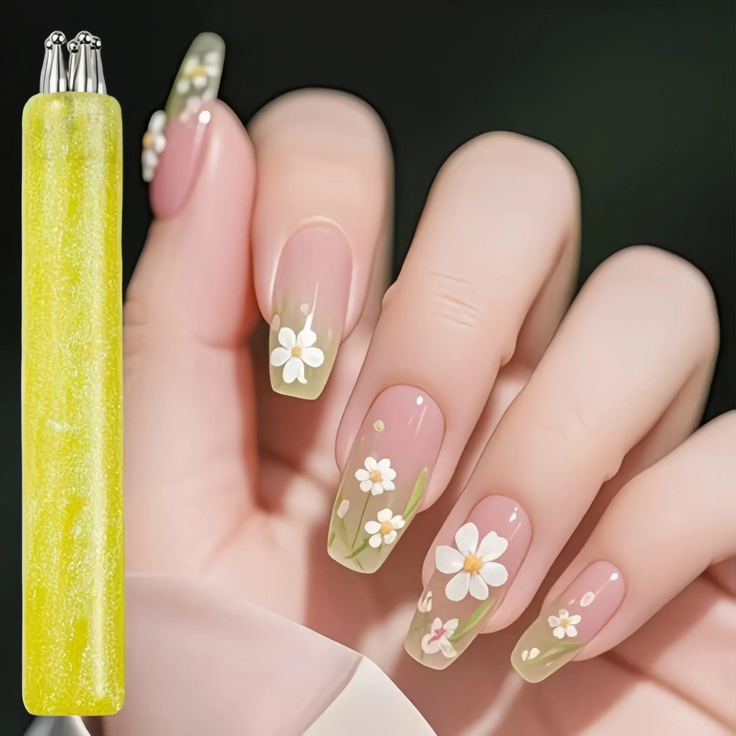 Flower Dotting Tool for Nail Art with Acrylic Handle, Ideal for DIY Design, Professional & Beginner-Friendly, Portable