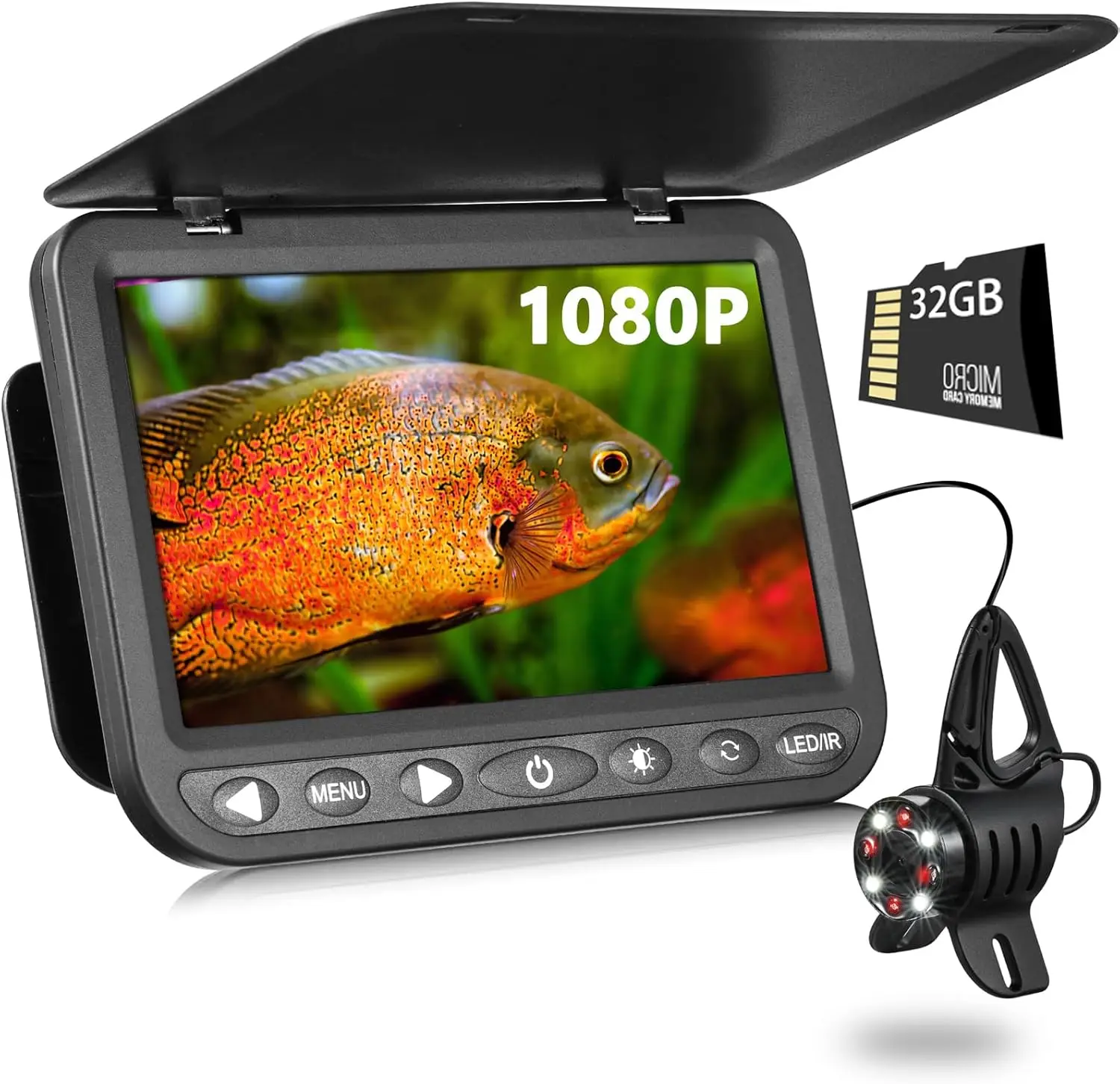 7'' Underwater Fishing Camera w/DVR- [Upgrade 1080P] Ice Fishing Camera Underwater w/ Li-Battery, USB-C