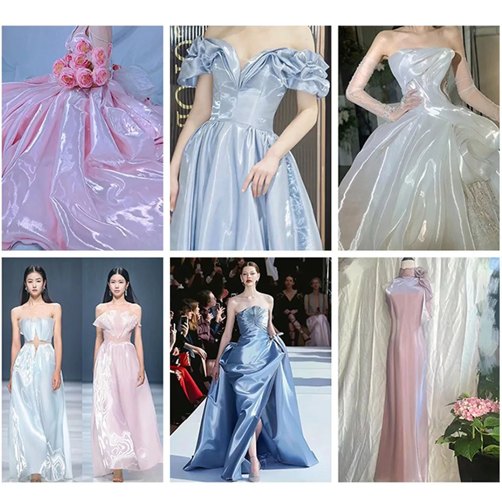 Liquid Drape Satin Fabric Heavyweight High Density Reflective Polyester for Couture Wedding Dresses Gown Designer Stage Styling