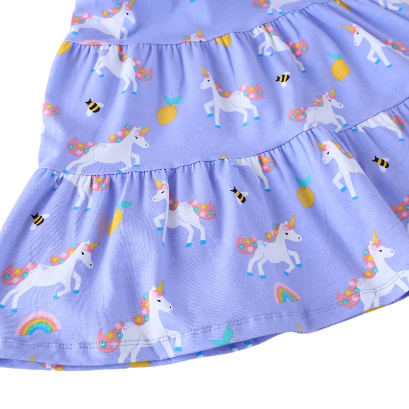 Little maven Summer Children's Clothing Cartoon Unicorn Rainbow Girl Princess Dress Kids Clothes Birthday Gifts Print Knit Skirt