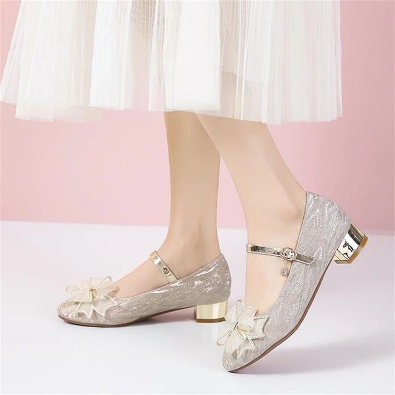 

New Baby Princess High Heels Girls Children Leather Shoes Kids Student School Performance Moccasins Toddler Leather Shoes