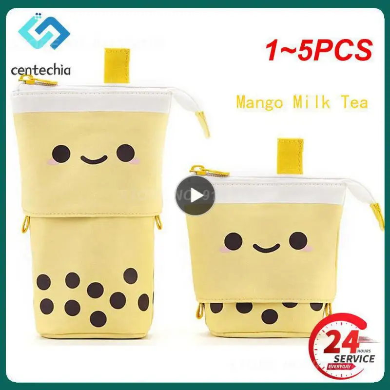 

Ручка-карандаш Boba Milktea, телескопический держатель, канцелярские принадлежности, Трансформер-мешок с кавайным улыбающимся лицом, черная точка, 1 ~ 5 шт.