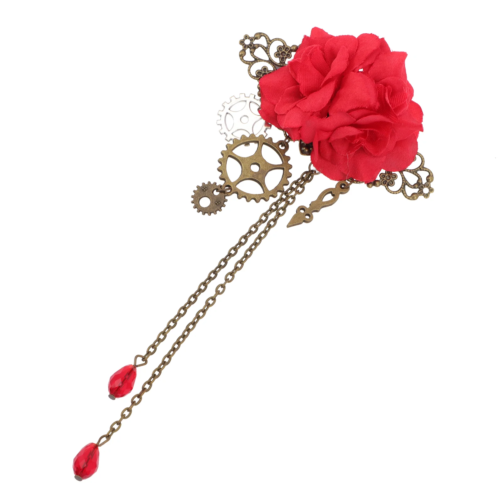 

Punk Mechanical Hairpin Flower Clip for Women Wedding Decorations Ceremony Rose Red