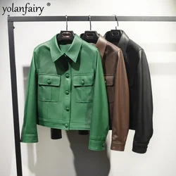Women Suit Clothing Spring New Genuine Leather Jacket Female Top Grade Coffee Casual Short Thin Coat Femme Motorcycle Chaquetas