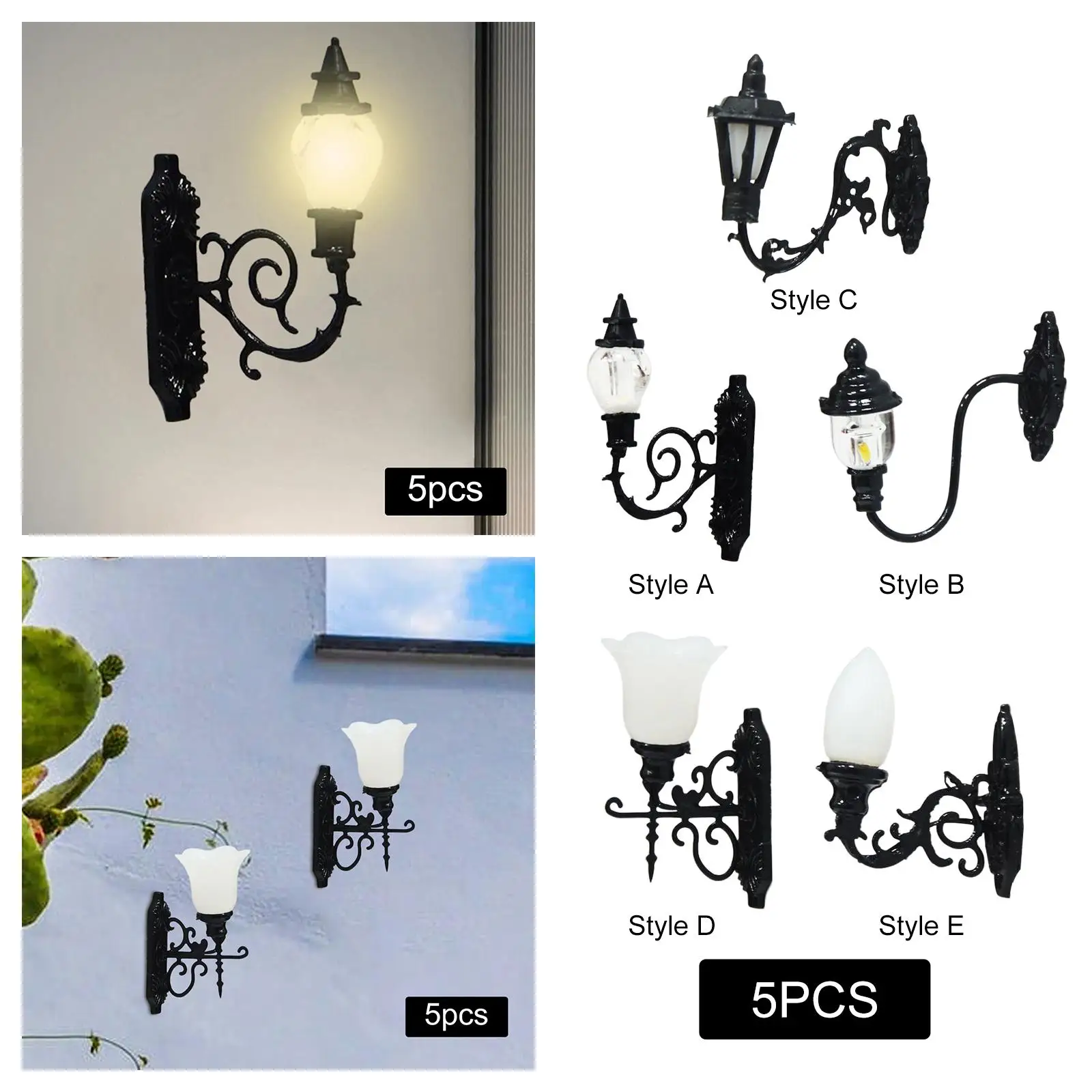 5 Pieces Dollhouse Decoration Mini Miniature Street Light Model Sconce for Garden Yard