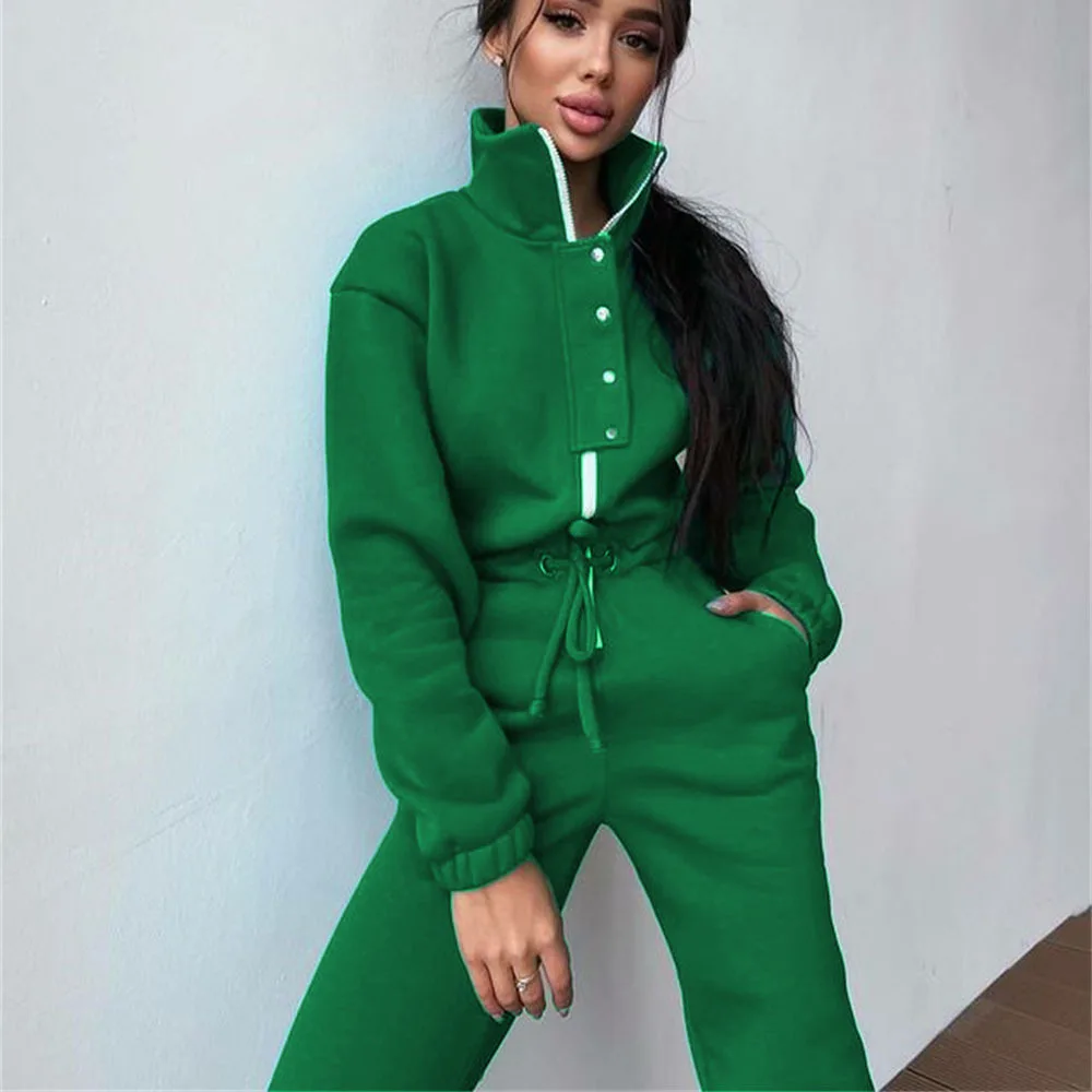 

2022 Women's Autumn Winter Leisure Zipper Jumpsuit Long Sleeve Drawstring Waist Collection Jumpsuit Women One Piece Sweatshirt