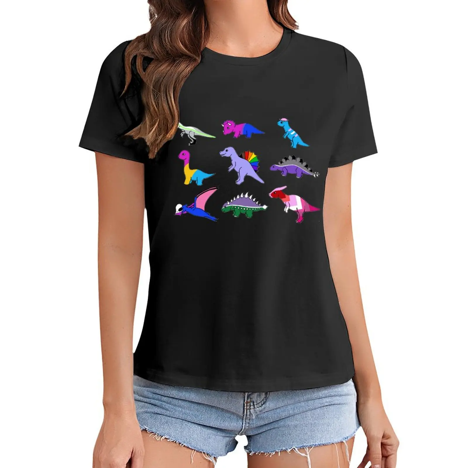 

Pride Dinosaurs T-Shirt plain lady clothes funnys t-shirt dress for Women long
