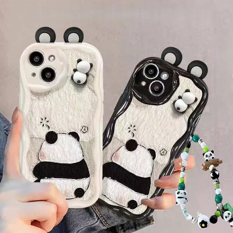 Cartoon Panda Bracelet Phone Case - Stylish and Fun Cover with Attached Bracelet