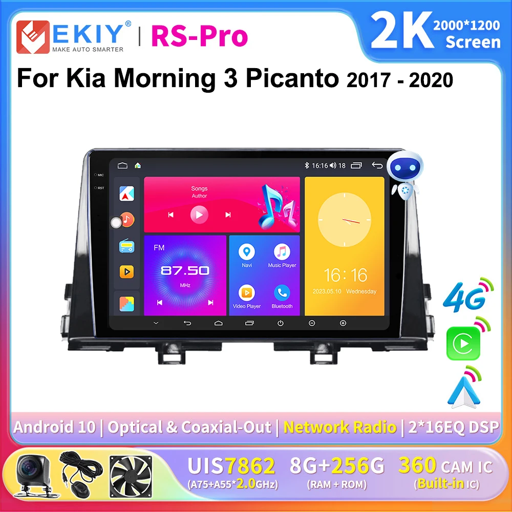 

EKIY 2K Screen CarPlay Radio For Kia Morning 3 Picanto 2017-2020 Android Auto 4G Car Multimedia Player Stereo GPS Navi Ai Voice