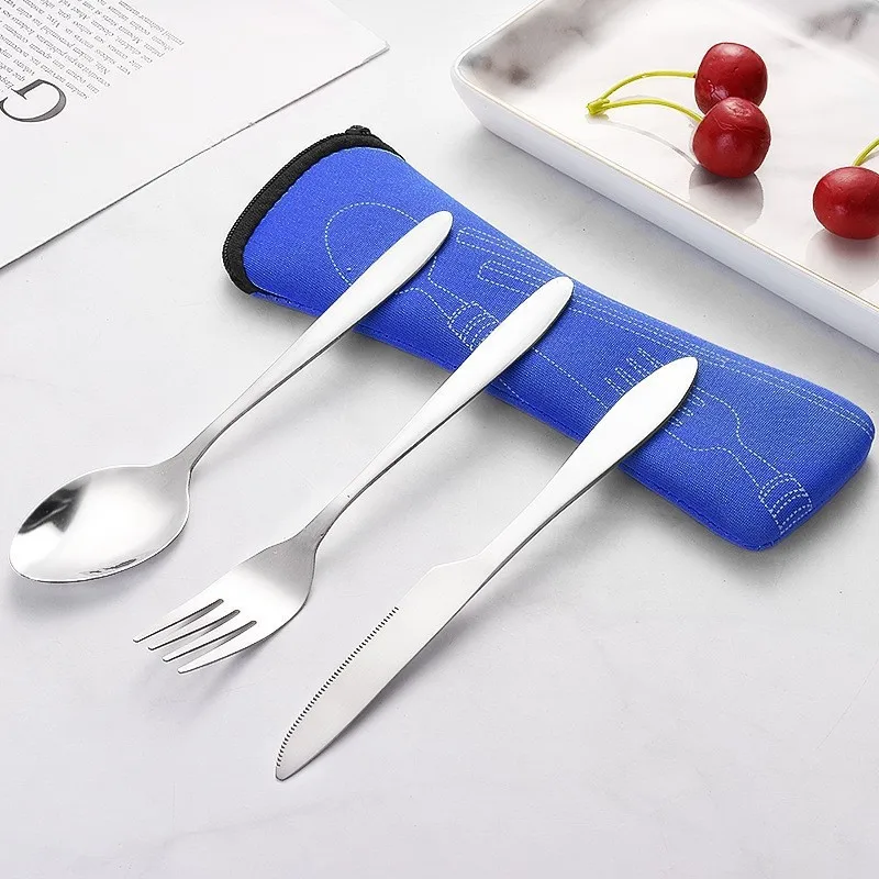 Tableware Stainless Steel Cutlery Set Knife Fork And Spoon Dinnerware Case Travel Camping Accessories 3Pcs cutlery set