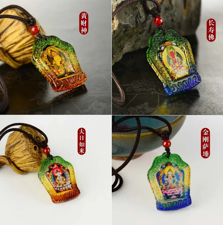 

4PCS # Greco-Buddhist pocket travel efficacious Mascot #Vajrasattva Yellow Jambhala Amitayus Buddha RULAI Crystal Pendant Amulet