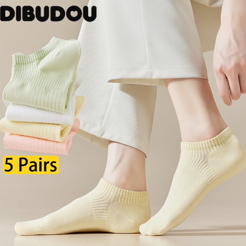 DIBUDOU Pure Cotton Socks For Women Thin Summer New Ankle Socks Women's Casual Basic Sweet Girls Fashion Breathable Socks