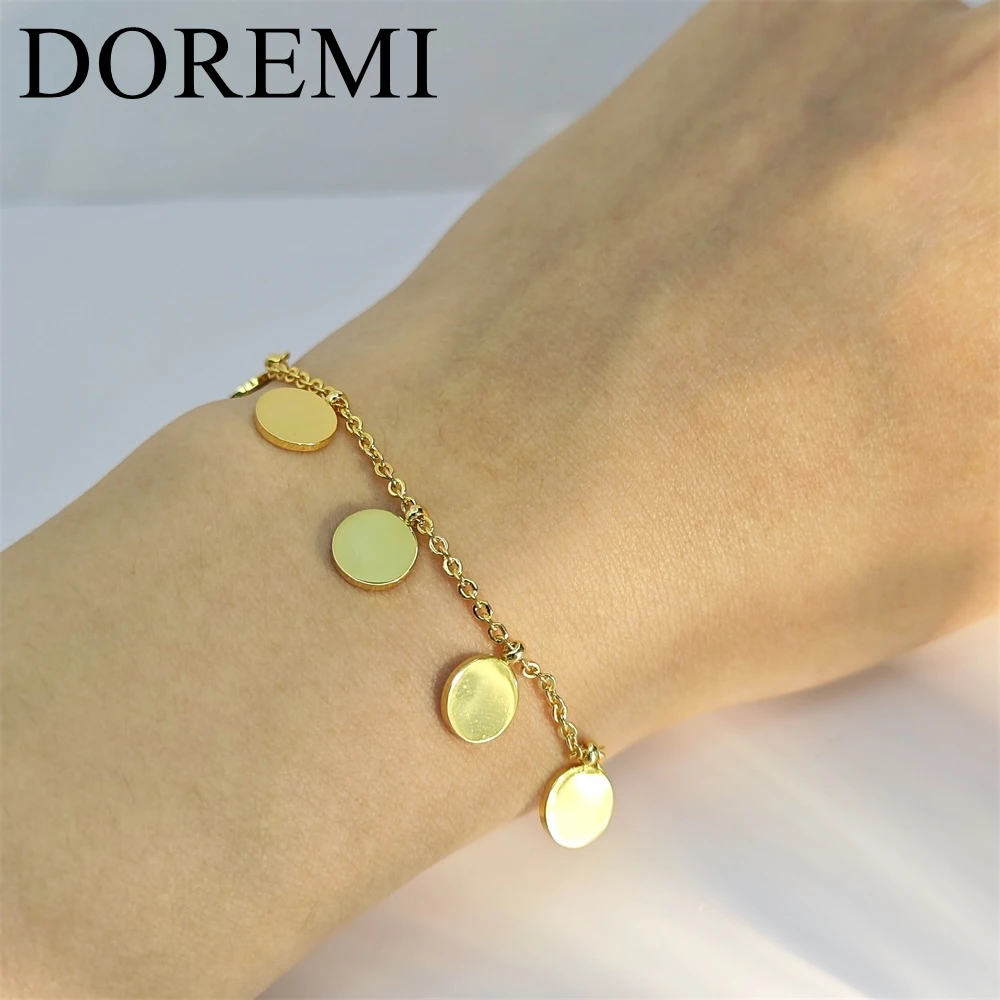 DOREMI Lettering Bracelet Coin Stainless Steel   Engrave Coin Letter Bracelet Women Gift Charm Jewelry doremi custom hand stamped jewelry disc charm gold plating stainless steel pendant women personalised tags disc leather bracelet