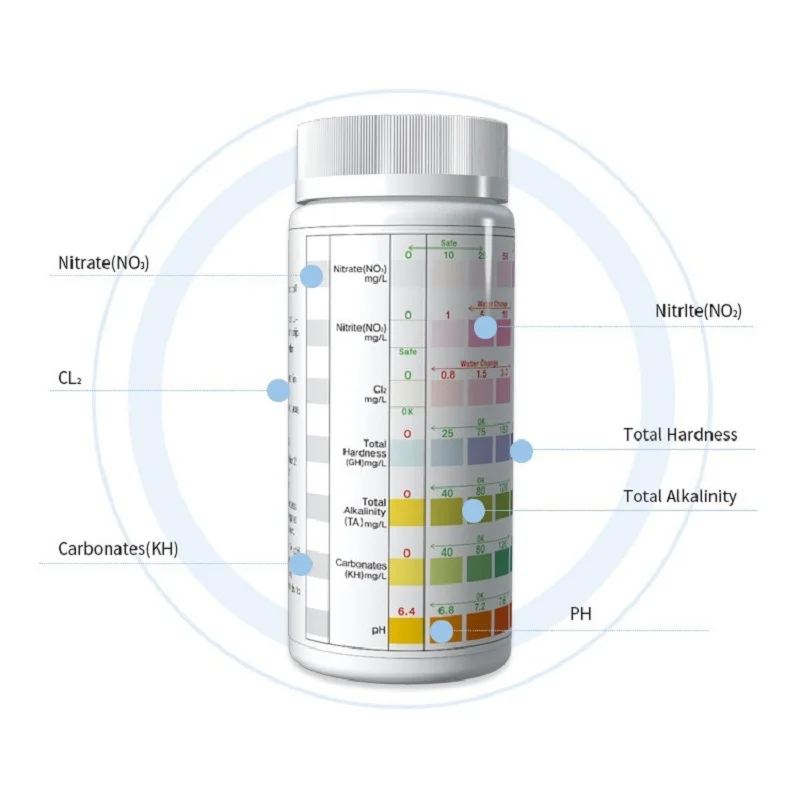 100Pcs Aquarium Test Strips Water Quality Test Strip 7/in1 Fish Tank Kit Freshwater Saltwater Aquarium Water pH Strips