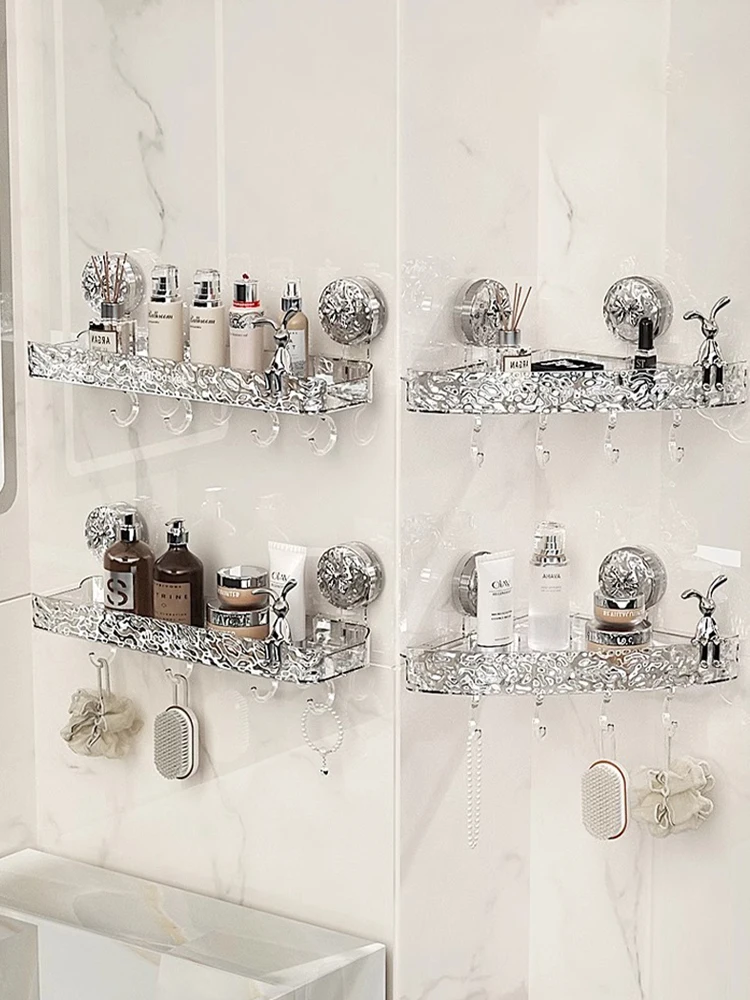 Bathroom Storage Rack Transparent Light Luxury Wall Mounted Non Perforated Strong Suction Cup Bathroom Storage Rack 2