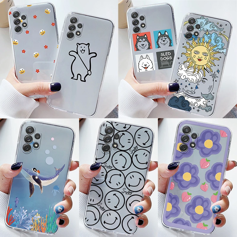 Cute Bear Cloud Cover Per Samsung Galaxy A32 4G A 32 5G Cover Per Telefono Clear Vintage Flowers Leaves Fundas Per Samsung A32 Capa