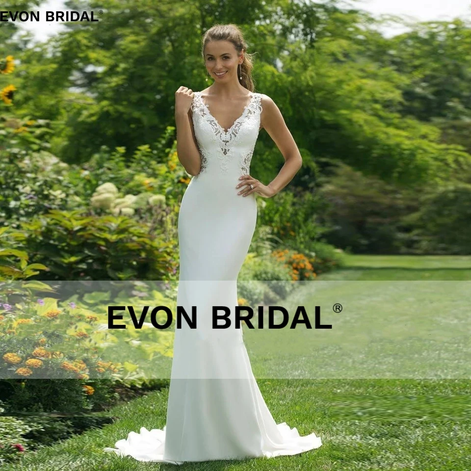 

Женское свадебное платье EVON, белое платье без рукавов с V-образным вырезом и открытой спиной, лето 2024