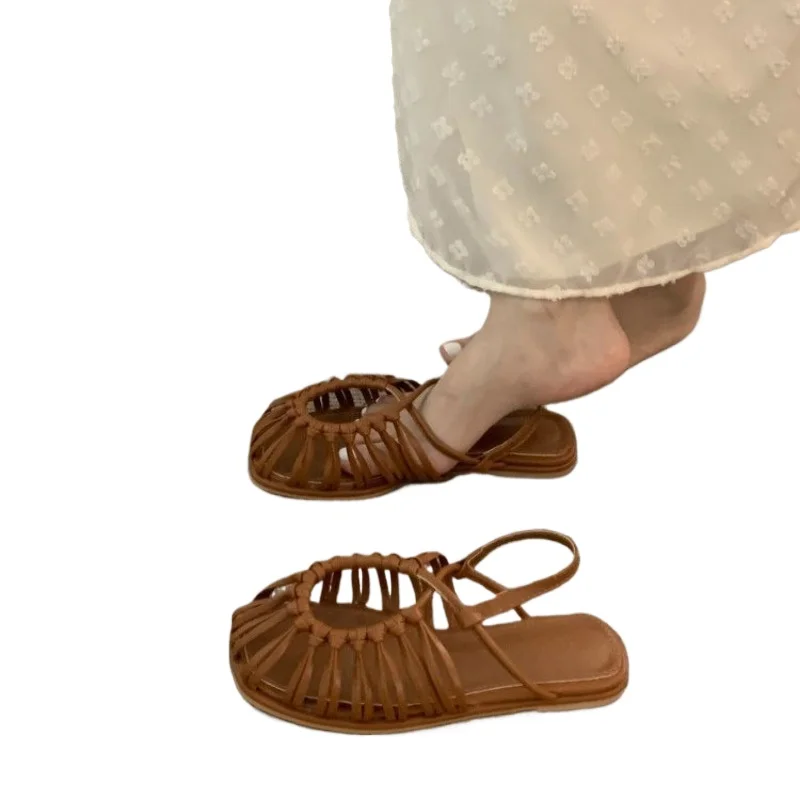 Shoes for Women Slip-on Women's Sandals Fashion Daily Sandals Square Toe Shoes Female Slingback Flats Solid Flat Low Heels