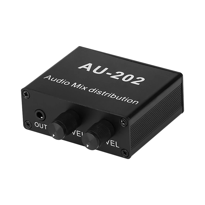 

AU-202 Stereo Audio Mixer Distributor For Headphone External Power Amplifier Volume Independent 2 Inputs 2 Outputs