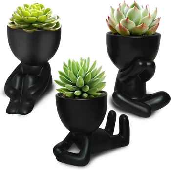 Mini Decorative Pots for Plants Human Shaped Ceramic Succulent Planters Cute Cactus Flower Pots with Drainage for Desktop Home 1